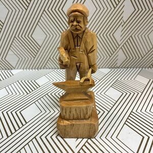 Vintage Canadian Folk Art Wood Carved Blacksmith Signed Berthier Beauregard